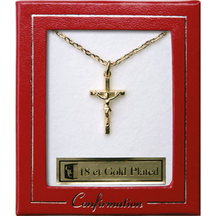 Confirmation Pendant 18ct Gold Plated Crucifix, With 18 Inch Chain and Gift Box