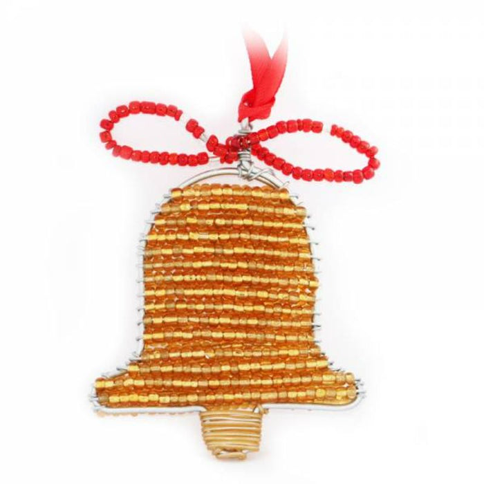 Beaded Golden Bell, Handmade Christmas Decoration From South Africa 7cm / 2.75 Inches High