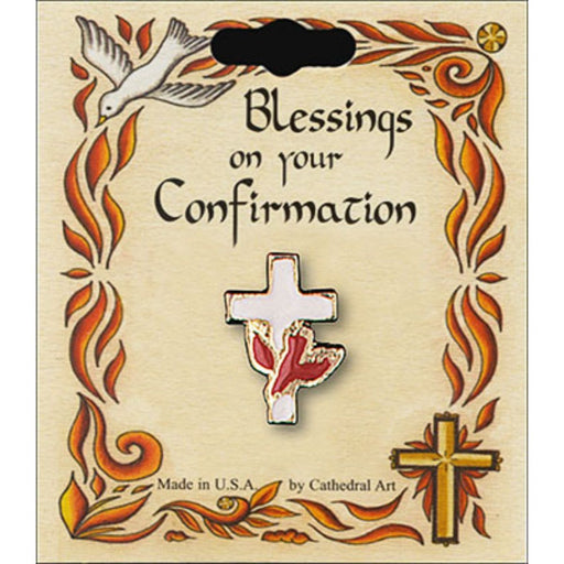 Confirmation Gifts, Dove On Cross, Red & White Enamelled Confirmation Lapel Pin