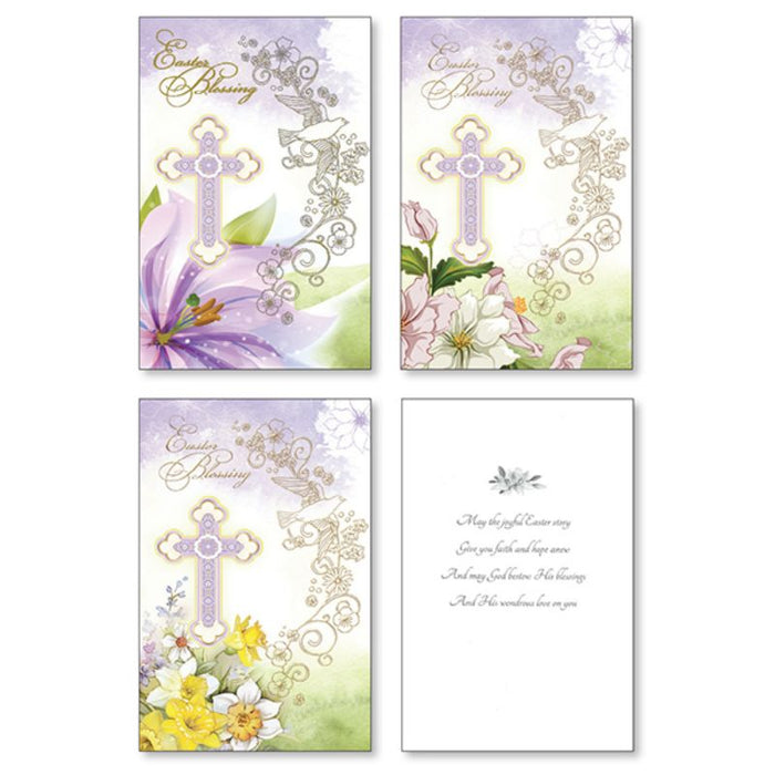 Easter Blessing, Pack of 12 Easter Greetings Cards With Gold Foil Highlights 3 Different Designs