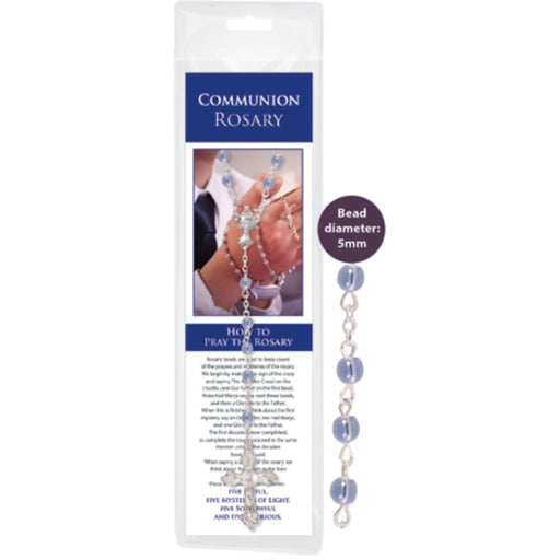 First Holy Communion Catholic Gifts, First Communion Rosary, Blue Glass Bead Rosary Complete With How To Pray The Rosary Bookmark