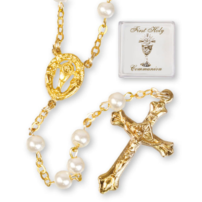 First Holy Communion Catholic Gifts, First Communion Rosary, Imitation Glass Pearl Beads