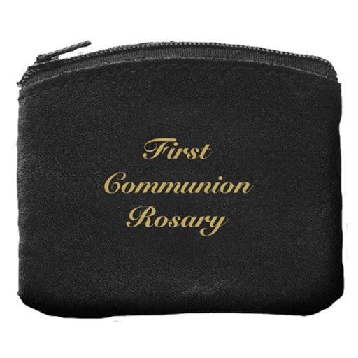 First Holy Communion Catholic Gifts, First Communion Rosary Purse, Black Bonded Leather With Zip