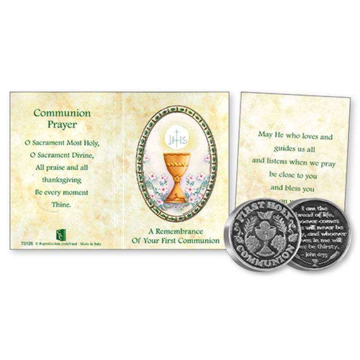 First Holy Communion Catholic Gifts, 1st Holy Communion, Engraved Metal Pocket Prayer Token With Prayer Booklet