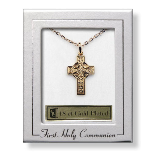 First Holy Communion Catholic Gifts, First Holy Communion, 1 Inch High 18ct Gold Plated Celtic Cross Complete With 18 Inch Length Chain