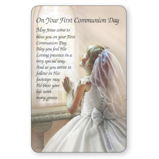First Holy Communion Laminated Prayer Card for a Girl, On Your First Communion Day