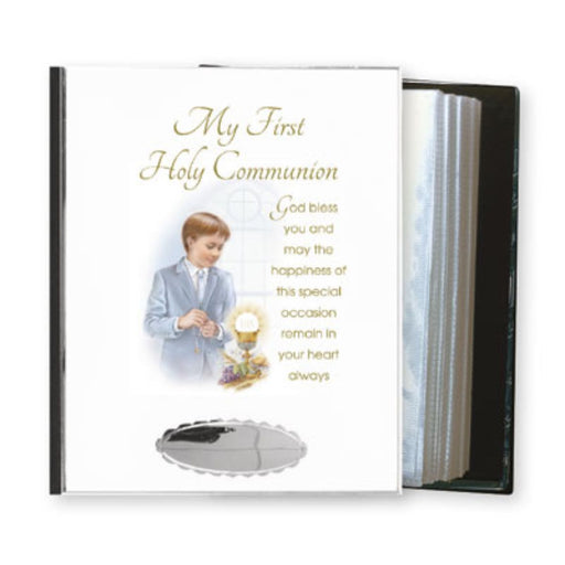 First Holy Communion Catholic Gifts, My First Holy Communion, Boy Cover Photo Album With Name Engraving Plate Holding 72 Photographs