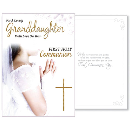 Catholic First Holy Communion Gifts, For A Lovely Granddaughter With Love On Your First Holy Communion, Greetings Card With Prayer Insert