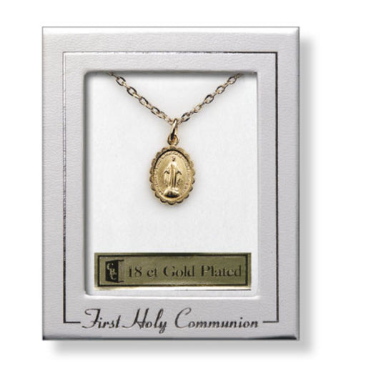 First Holy Communion Catholic Gifts,First Holy Communion, 18ct Gold Plated Miraculous Medal Complete With 18 Inch Length Chain