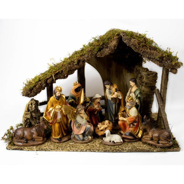 Nativity Crib Set, 11 Handpainted Resin Figures 20cm / 8 Inches High and 58cm / 23 Inches Wide Stable