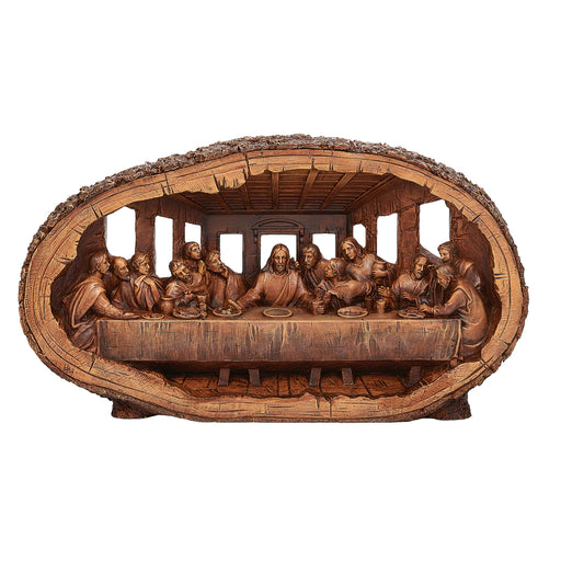 The Last Supper group scene statue. Jesus and all his disciples are gathered together for their final meal together.  Made from a resin stone mix.