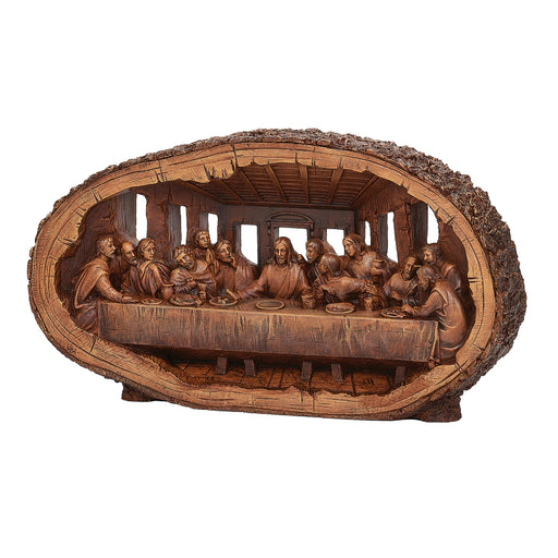 The Last Supper group scene statue. Jesus and all his disciples are gathered together for their final meal together.  Made from a resin stone mix.
