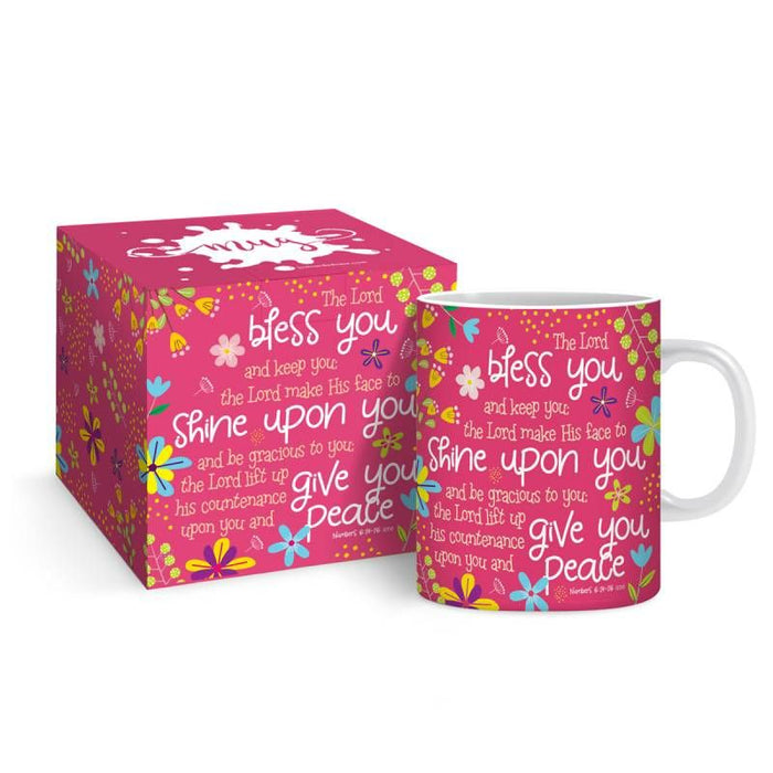 The Lord Bless You & Keep You, Gift Boxed Pink Bone China Mug With Bible Verse Numbers 6: 24-26 Size 9cm / 3.5 Inches High