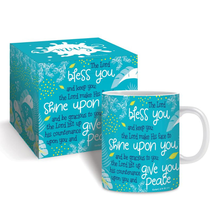 The Lord Bless You & Keep You, Gift Boxed Blue Bone China Mug With Bible Verse Numbers 6: 24-26 Size 9cm / 3.5 Inches High