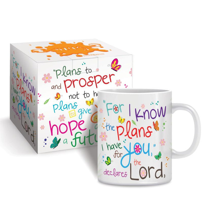 For I Know The Plans I Have for You, Gift Boxed Bone China Mug With Bible Verse Jeremiah 29:11 Size 9cm / 3.5 Inches High