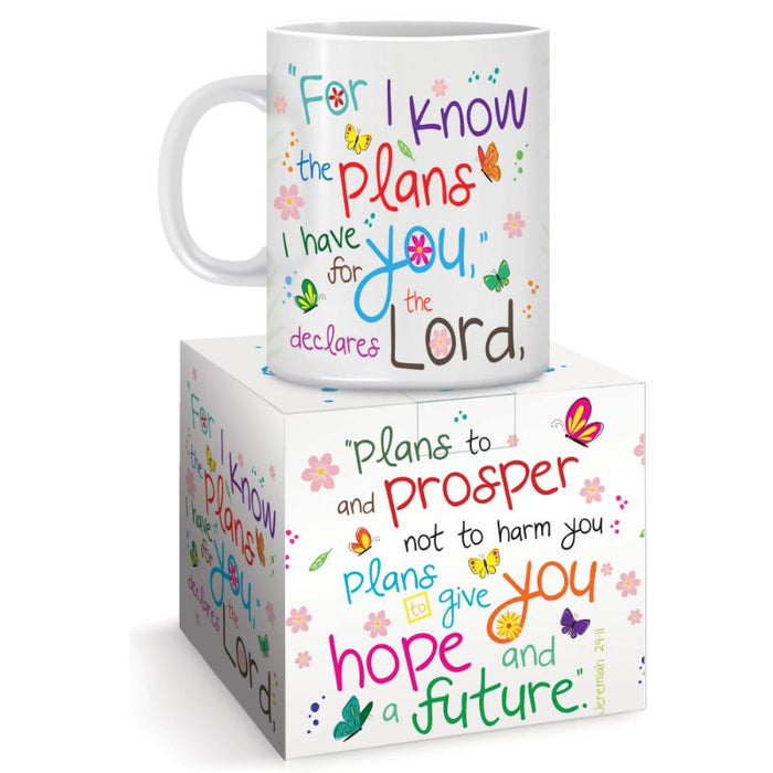 For I Know The Plans I Have for You, Gift Boxed Bone China Mug With Bible Verse Jeremiah 29:11 Size 9cm / 3.5 Inches High