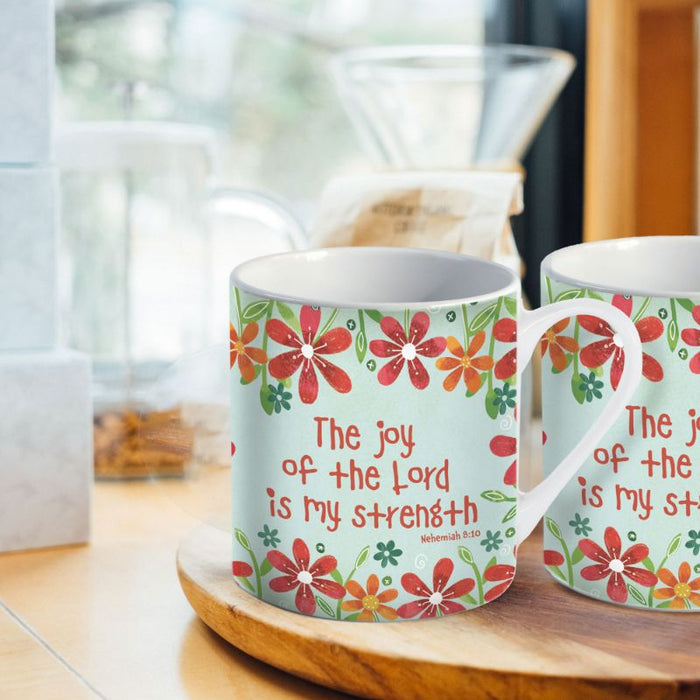 The Joy Of The Lord, Gift Boxed Bone China Mug With Bible Verse Nehemiah 8:10 Size 9cm / 3.5 Inches High