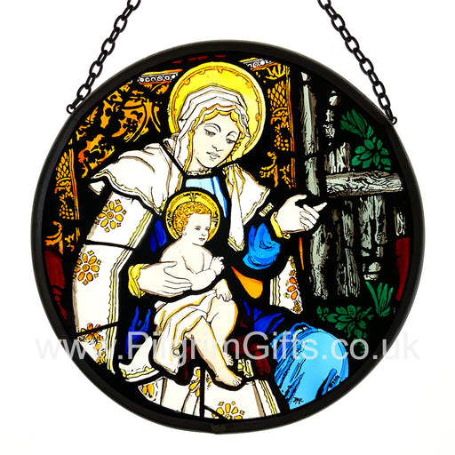 Cathedral Stained Glass, Madonna & Child Washington Cathedral USA, Hand Painted Roundel 15.5cm Diameter