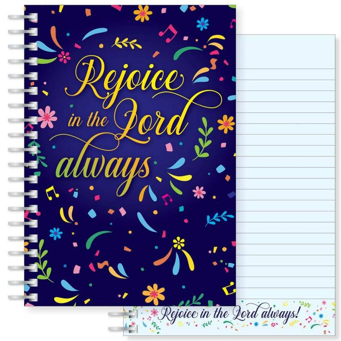 Rejoice In The Lord Always, Notebook With Bible Verse Philippians 4:4 Size A5 21cm / 8.25 Inches High