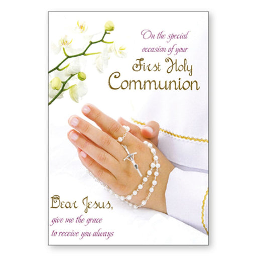 Catholic First Holy Communion Gifts, On The Special Occasion Of Your First Holy Communion, Greetings Card For A Girl With Prayer Insert