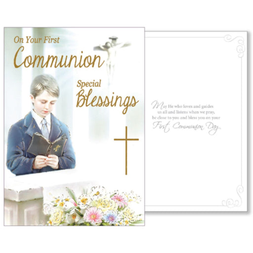 Catholic First Holy Communion Gifts, On Your First Communion Special Blessings Greetings Card For A Boy, With Prayer Insert 