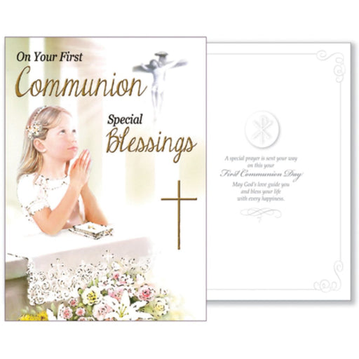 Catholic First Holy Communion Gifts, On Your First Communion Special Blessings Greetings Card For A Girl, With Prayer Insert
