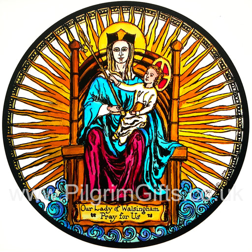 Our Lady of Walsingham Anglican Statue, Stained Glass Window Transfer 13.5cm Diameter