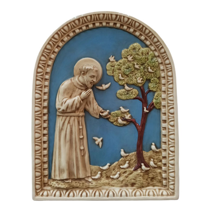 St. Francis of Assisi - Della Robbia Ceramic Plaque 60cm / 23.75 Inches High