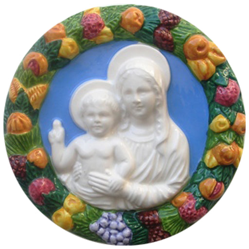 Madonna and Child Della Robbia 16cm - 6'' Diameter Ceramic Plaque Pottery
