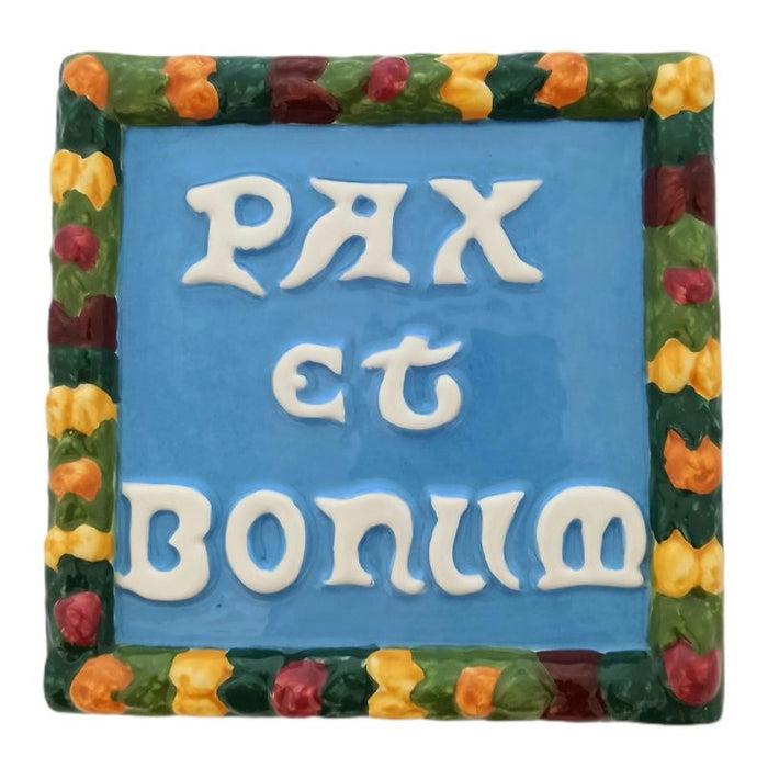 Pax et Bonum Della Robbia Ceramic Plaque 12cm / 4.75 Inches Square