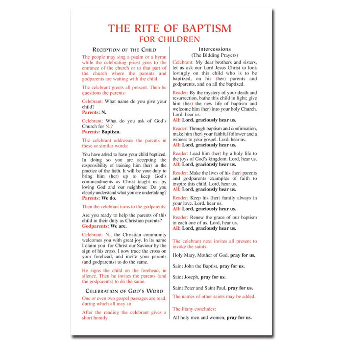 Baptism For Children, Rite of Baptism Pack of 20 Cards, by CTS Books