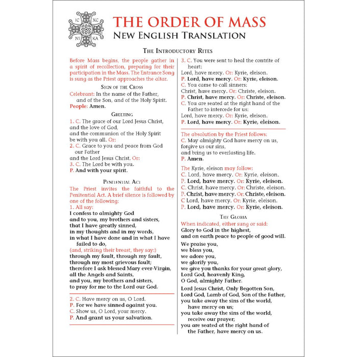 Order of Mass Card, 4 Page Laminated Leaflet, by CTS
