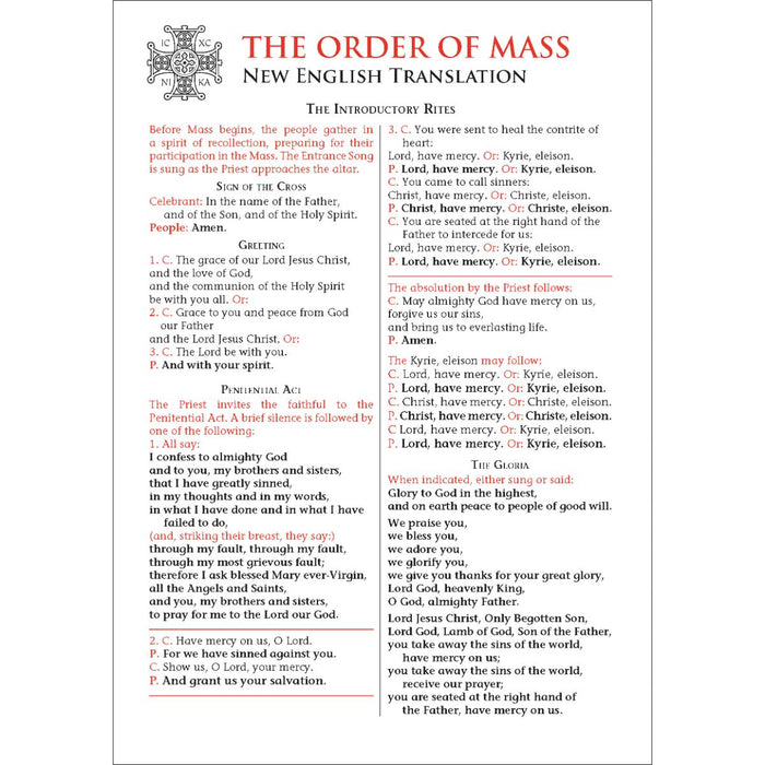 Order of Mass Card - Laminated Leaflet, Pack of 20, by CTS