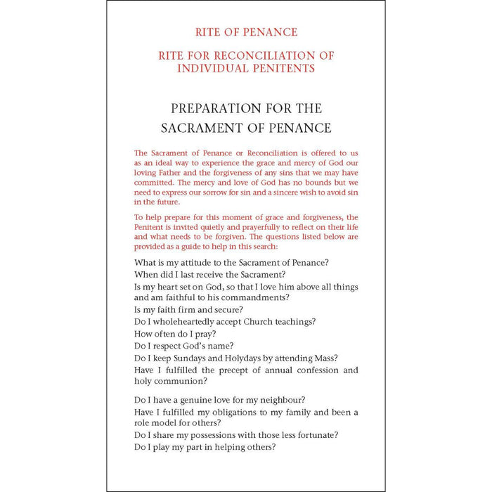 Rite of Penance, Laminated Leaflet Pack of 10 by CTS Books