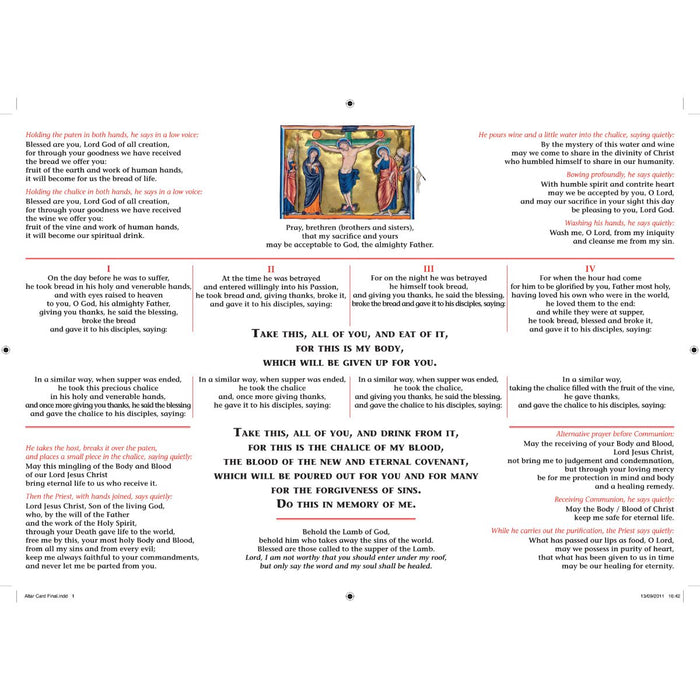 Order Of The Mass, Altar Card, A4 Laminated Card, by CTS
