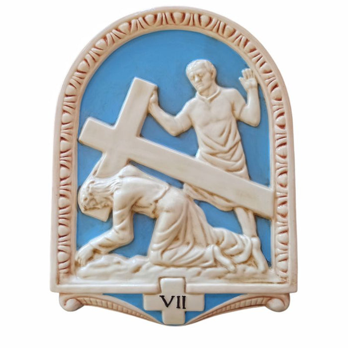 Stations of The Cross Blue and White Design - Set of 15 Della Robbia Ceramic Plaques Each Station 50cm / 20 Inches High