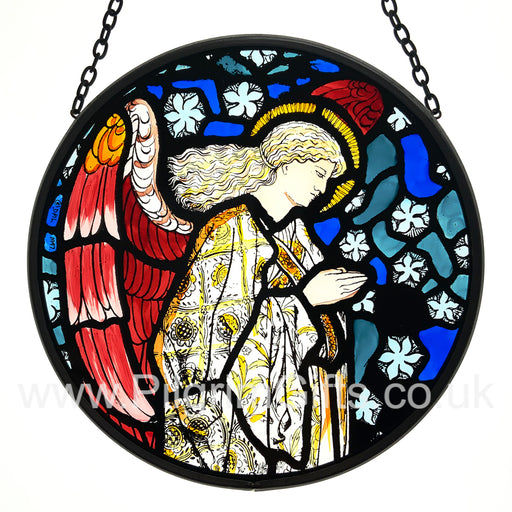 William Morris Praying Angel, SS Peter & Paul Church Cattistock, Hand Painted Roundel 15.5cm Diameter