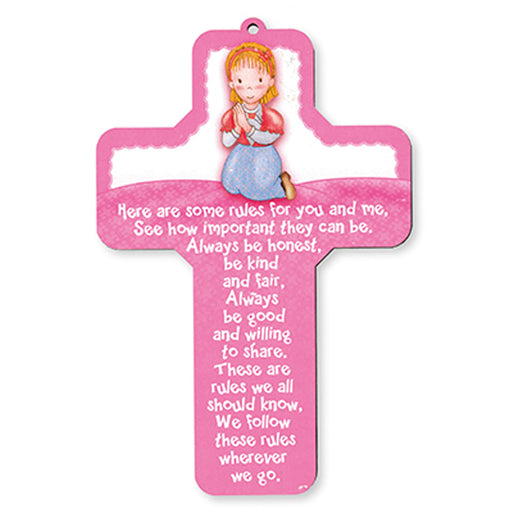 Praying Girl, Children's Cross 18cm High Pink Christian Cross