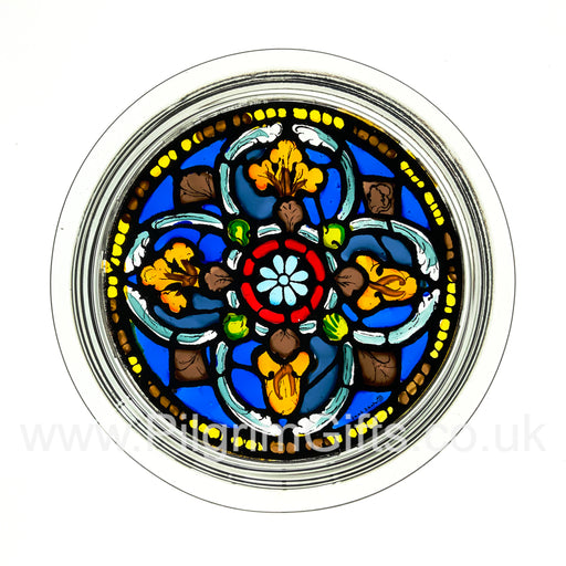 Cathedral Stained Glass, Quatrefoil Motif Canterbury Cathedral, Paperweight 7cm Diameter