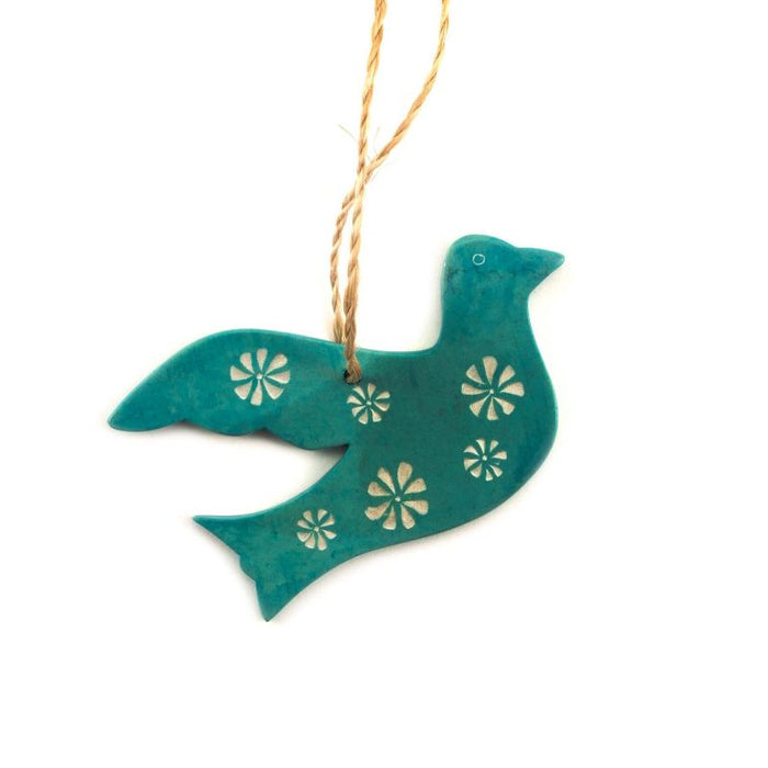 10% OFF Dove of Peace Handcarved Soapstone, Turquoise Flower Design 7.5cm / 3 Inches Wide