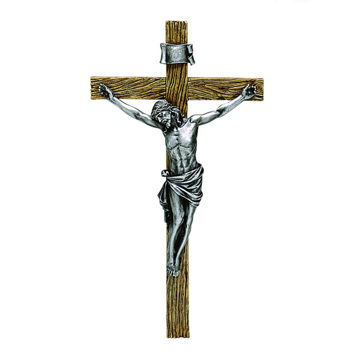 Crucifix, Antique Silver-Coloured 33cm / 13 Inches High, by Joseph's Studio
