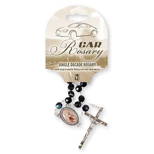 One Decade Car Rosary, Black Glass Beads