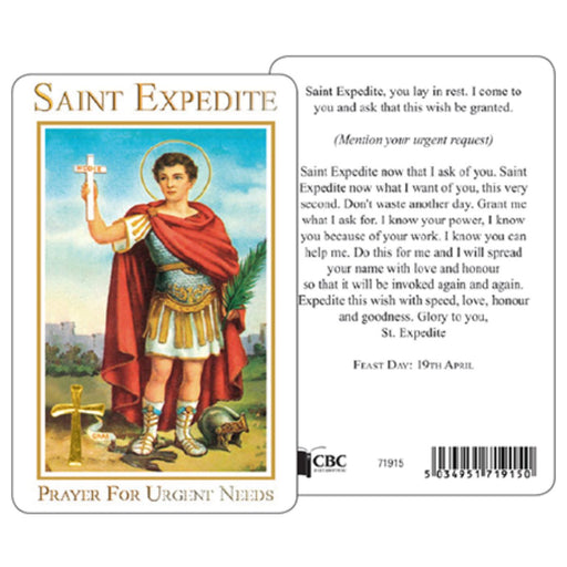 Catholic prayers to St Expedite, Laminated Prayer Card