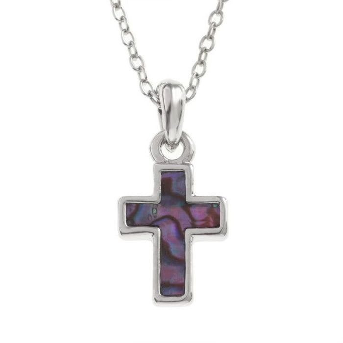 Inlaid Pink Paua Shell Cross Pendant, 15mm In Length with an adjustable 18 to 20 Inch length chain