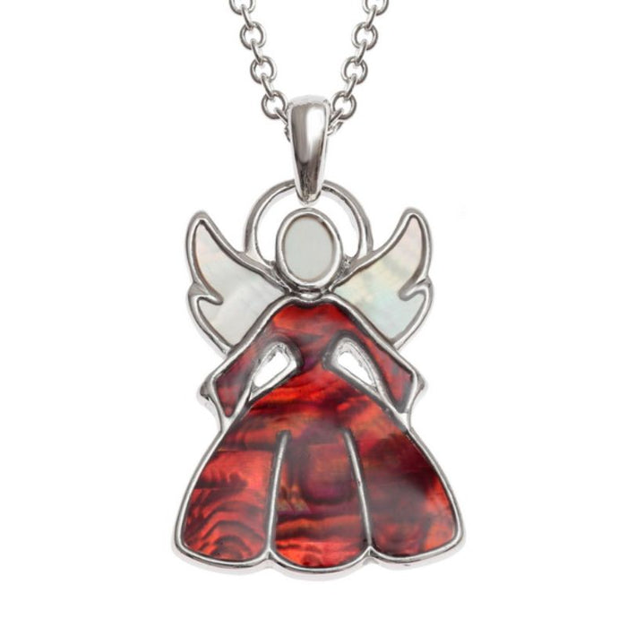 30% OFF Angel Pendant, With Inlaid Mother of Pearl and Red Paua Shell 32mm In Length complete with 18 Inch length chain