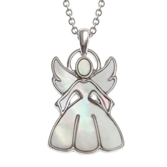30% OFF Angel Pendant, With Inlaid Mother of Pearl 32mm In Length complete with 18 Inch length chain