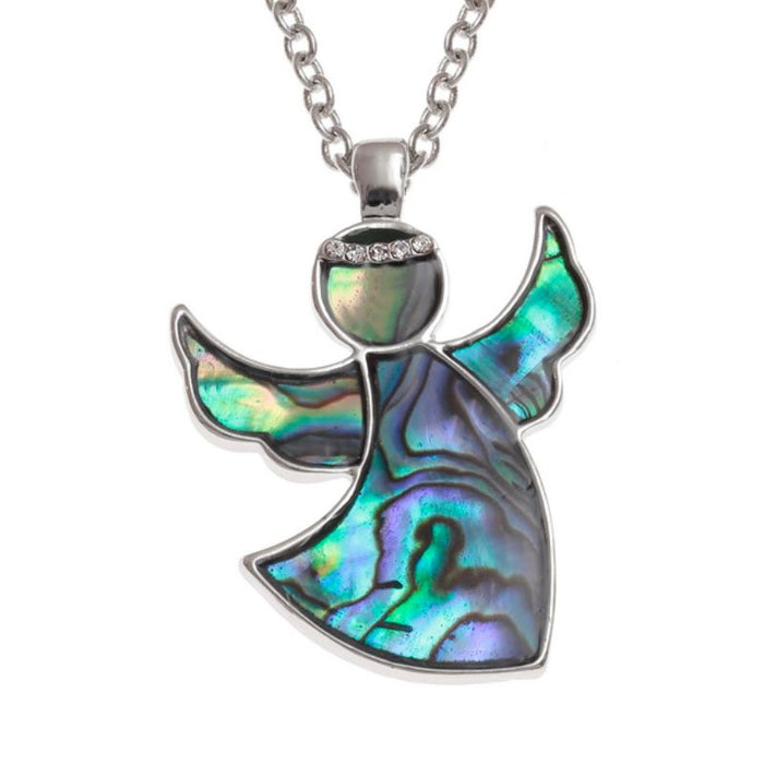 Guardian Angel Pendant, With Inlaid Paua Shell 27mm In Length complete with 18 Inch length chain