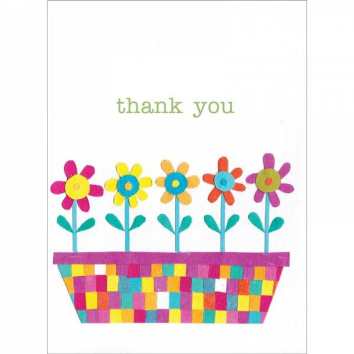Thank You, Basket Of Flowers Design Fair Trade Greetings Card, Blank Inside