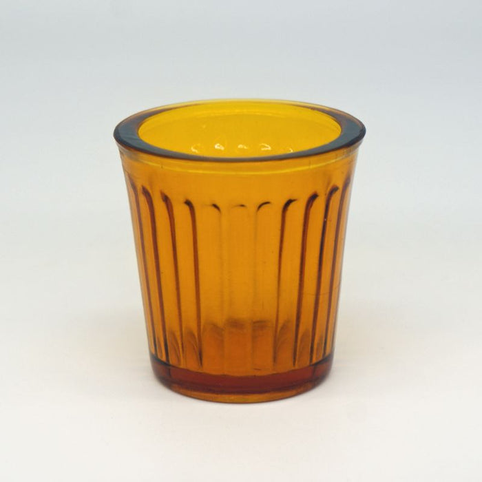 Amber Coloured Votive Lamp Glass With Ribbed Lined Internal Design