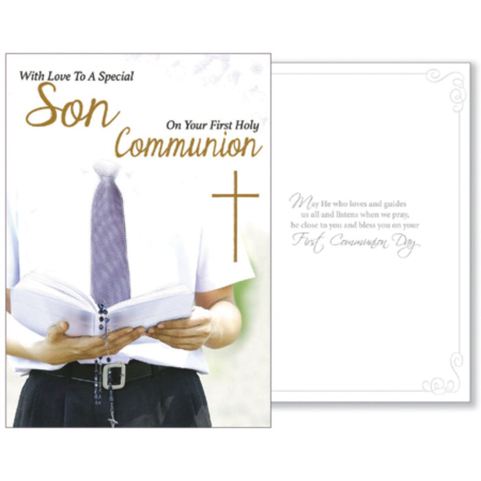 Catholic First Holy Communion Gifts, With-Love-To-A-Special-Son-On-Your-First-Holy-Communion-Greetings-Card-With-Prayer-Insert-